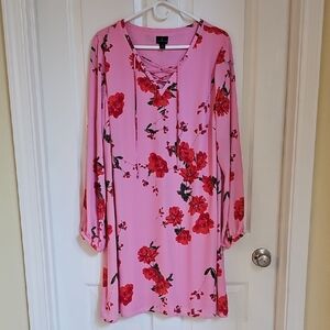 Worthington Pink Floral Long Sleeve Dress
